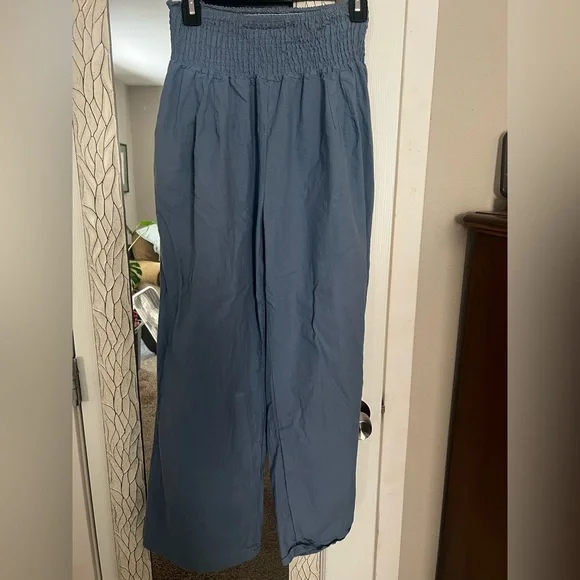 Women's Wide Leg Blue Pants - Picture 1 of 2